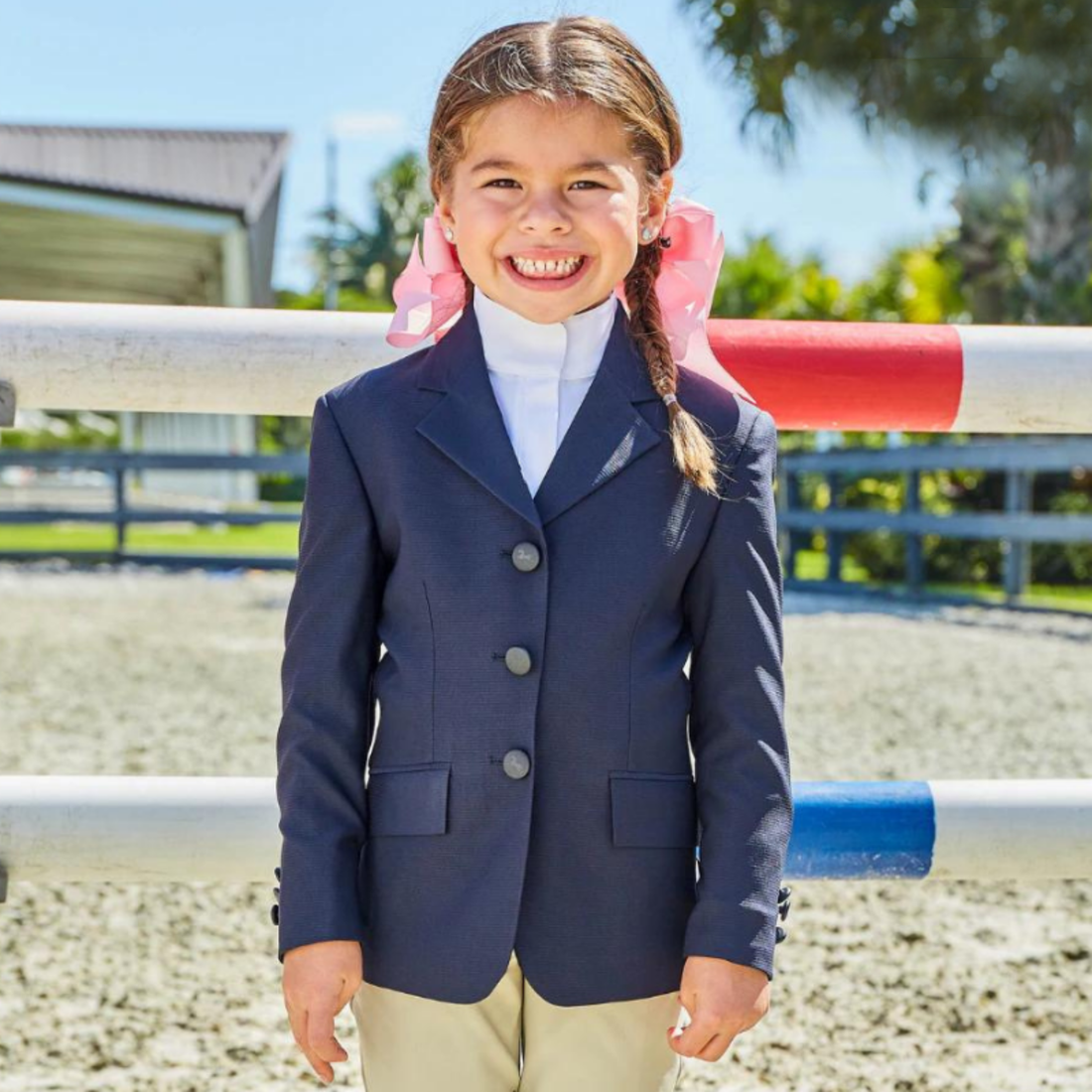 R.J. Classics Hailey II Girls Stretch Show Coat, Navy