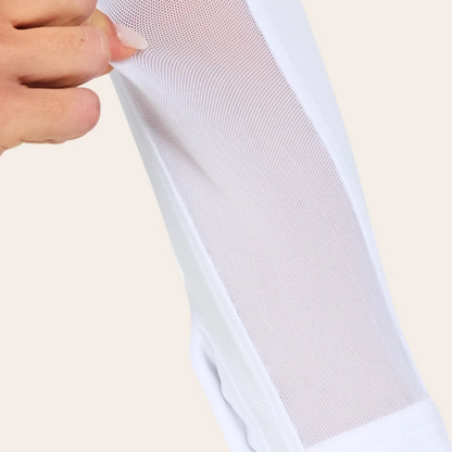 A woman wearing the RJ Classics Sofia Plus Show Shirt in White. Featuring a 1/4 zip with two button collar closure.