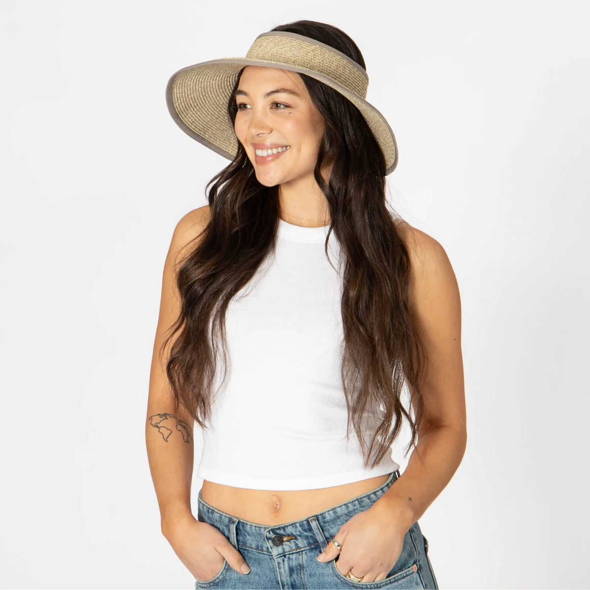 San Diego Hat Company Signature Ultrabraid Large Brim Visor, Grey/Tan