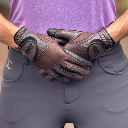 Correct Connect Tackified Copper Tech Leather Premium Riding Gloves, Brown