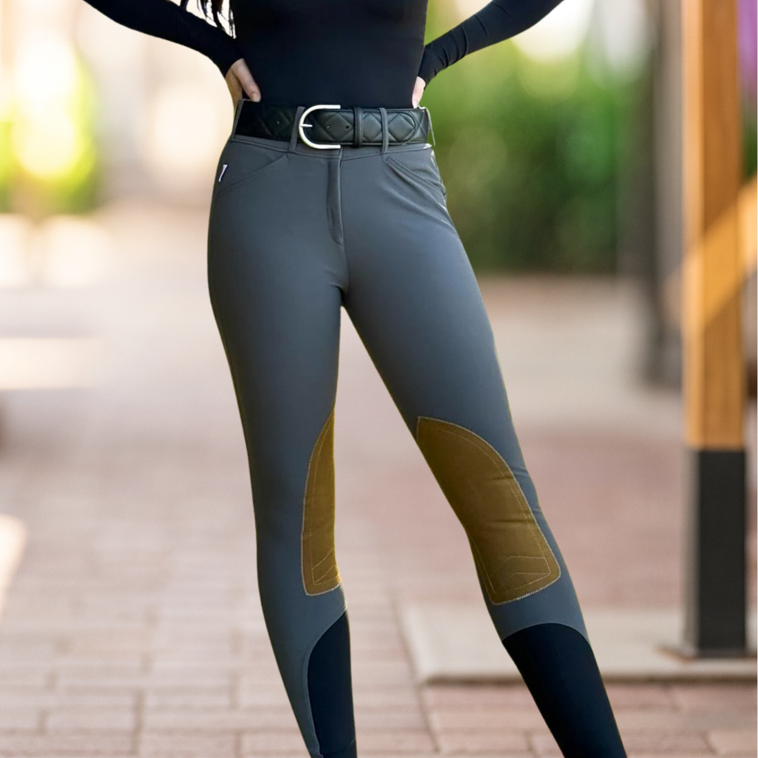 Tailored Sportsman Tech Light Clarino Knee Patch, Mid Rise Front Zip Boot Sock, Graphite