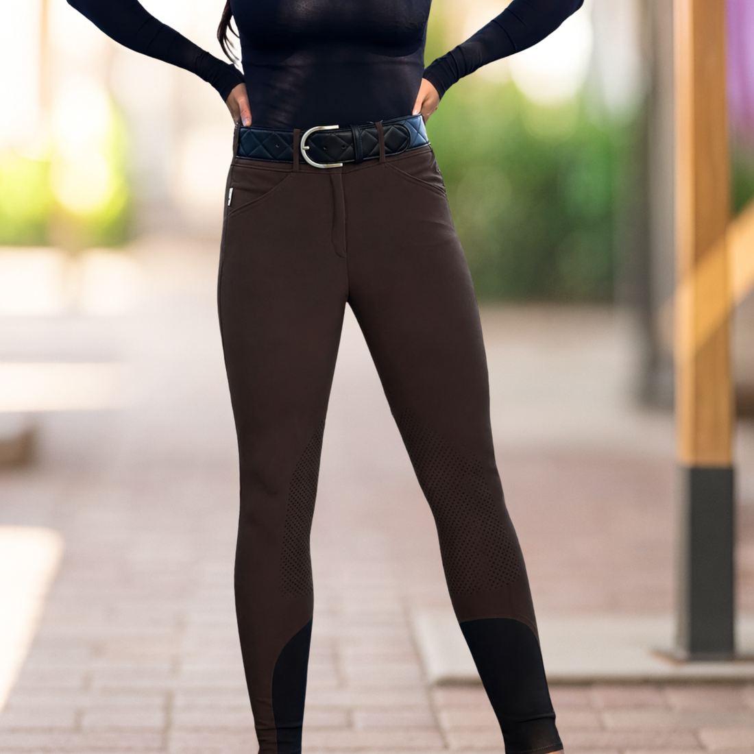 Tailored Sportsman Tech Light Silicone Knee Patch, Mid Rise Front Zip, Espresso Brown