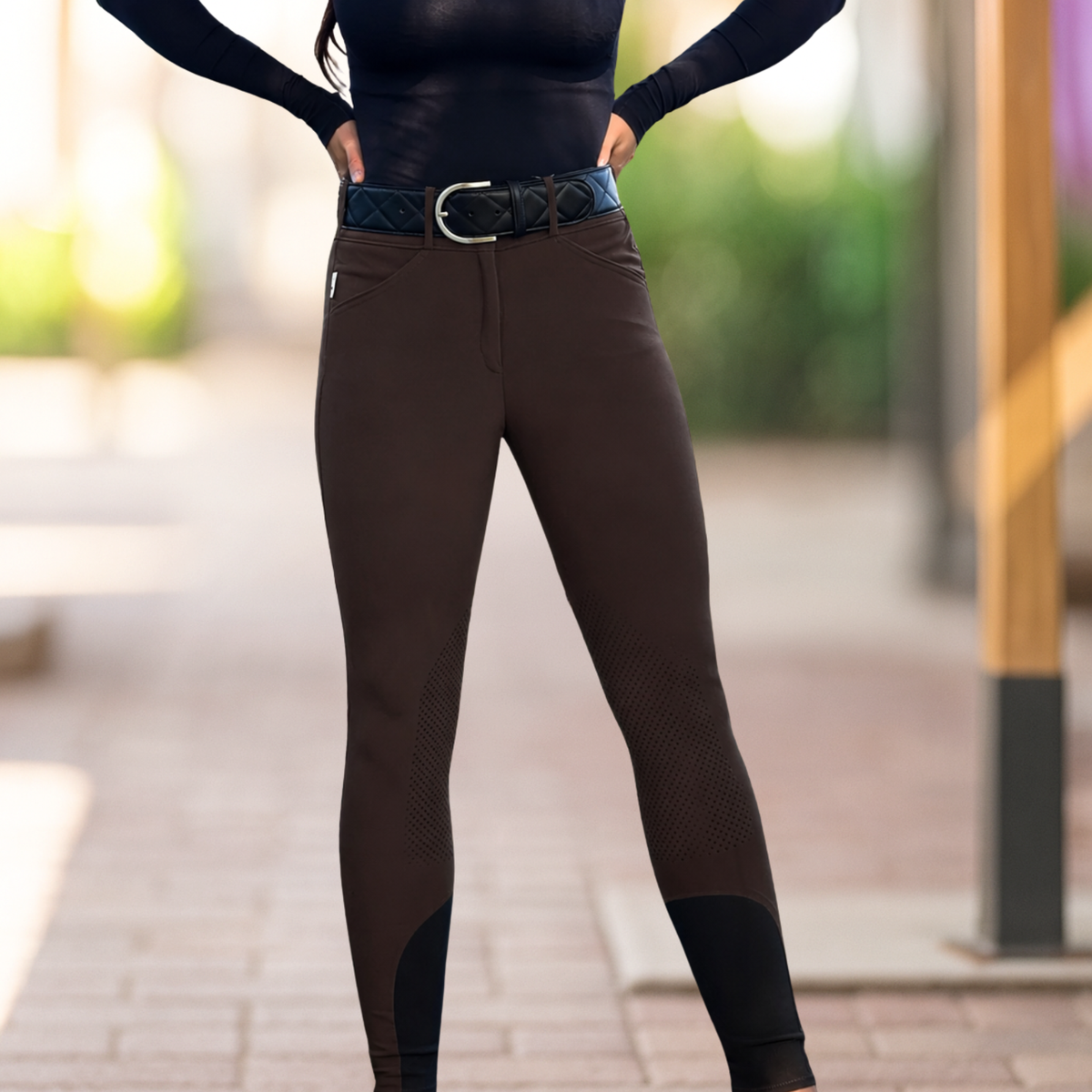 Tailored Sportsman Tech Light Silicone Knee Patch, Mid Rise Front Zip, Espresso Brown