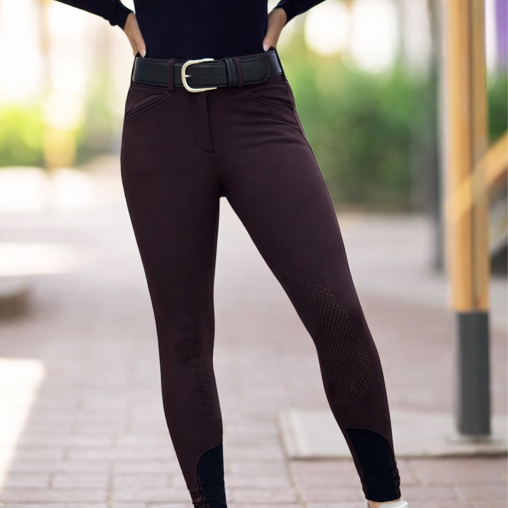 Tailored Sportsman Tech Light Silicone Knee Patch, Mid Rise Front Zip Boot Sock, Boysenberry