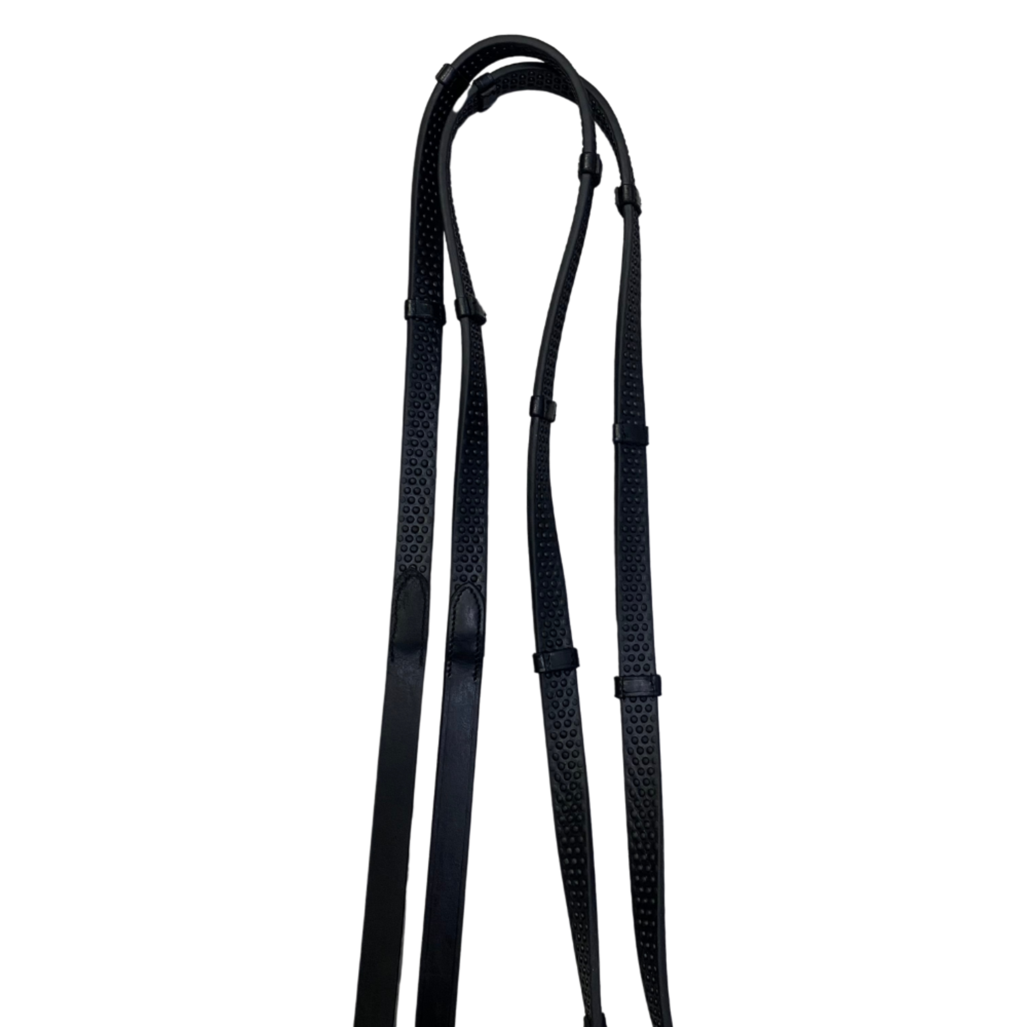 Close up of the Black Oak Pebble Grip Black reins.