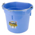 A light blue plastic bucket with a metal handle and a product label on the side.