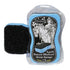 The Epona April Power Shower Horse Sponge. It is a blue sponge with a black scrub bottom.
