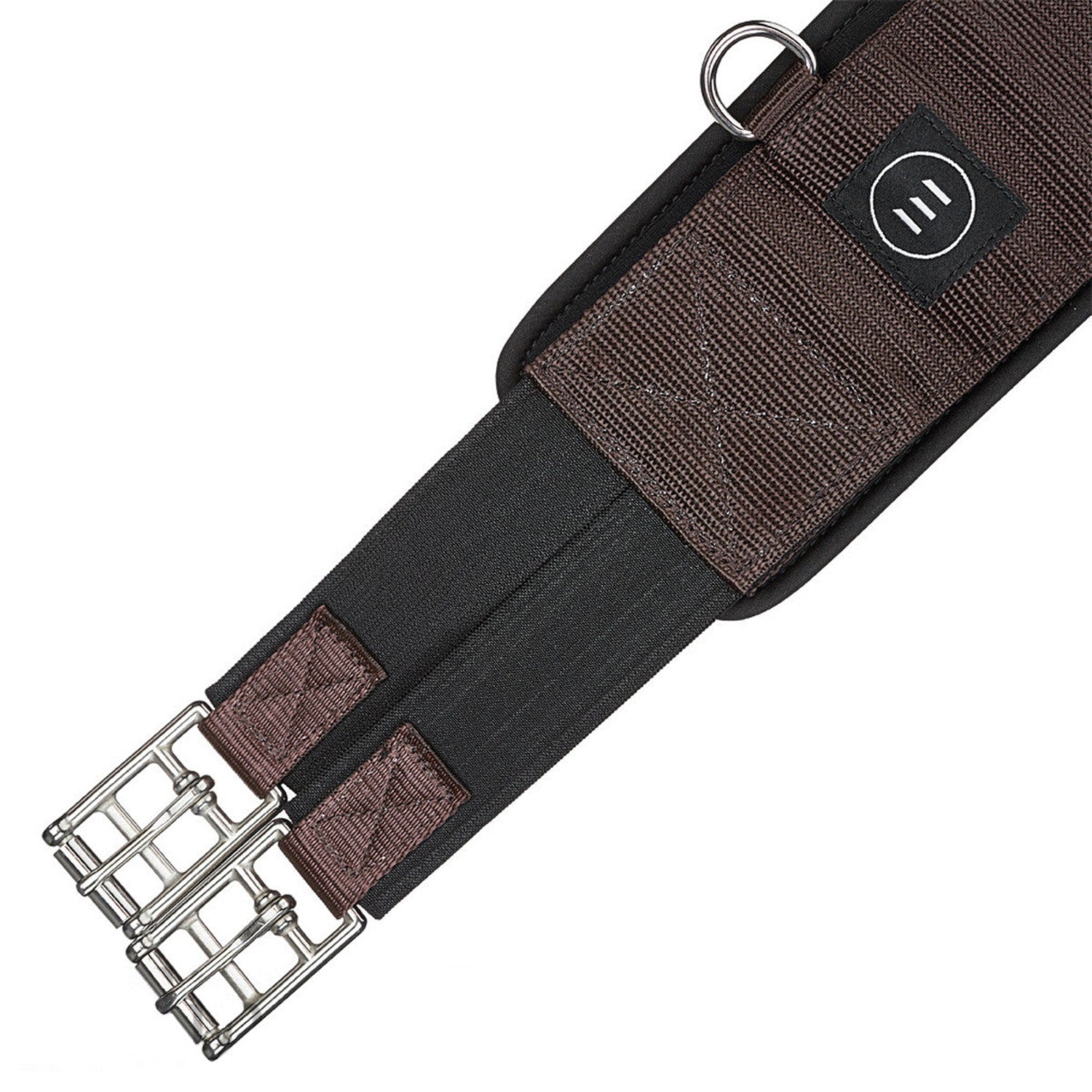 A brown EquiFit Essential Schooling Girth with a SmartFabric Liner.