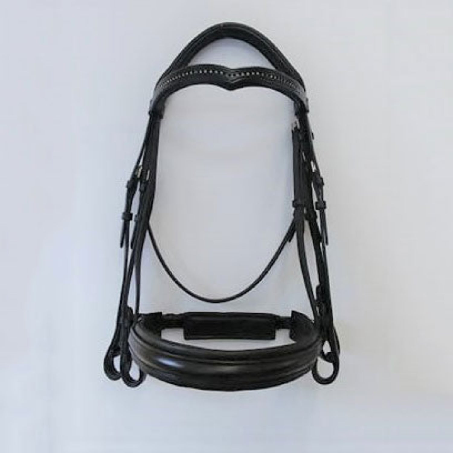A closeup image of the KL Select Pirouette Weymouth Dressage Bridle.