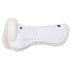 A white Mattes Dressage Correction Half Pad with pockets, featuring signature stitching design and covered with a heavy duty outer cotton quilt.
