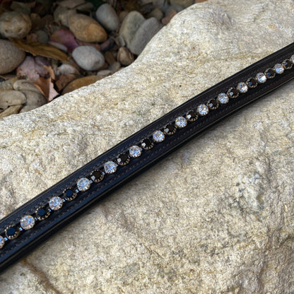 A Red Barn Cadence Browband with black and white sparkle gemstones.