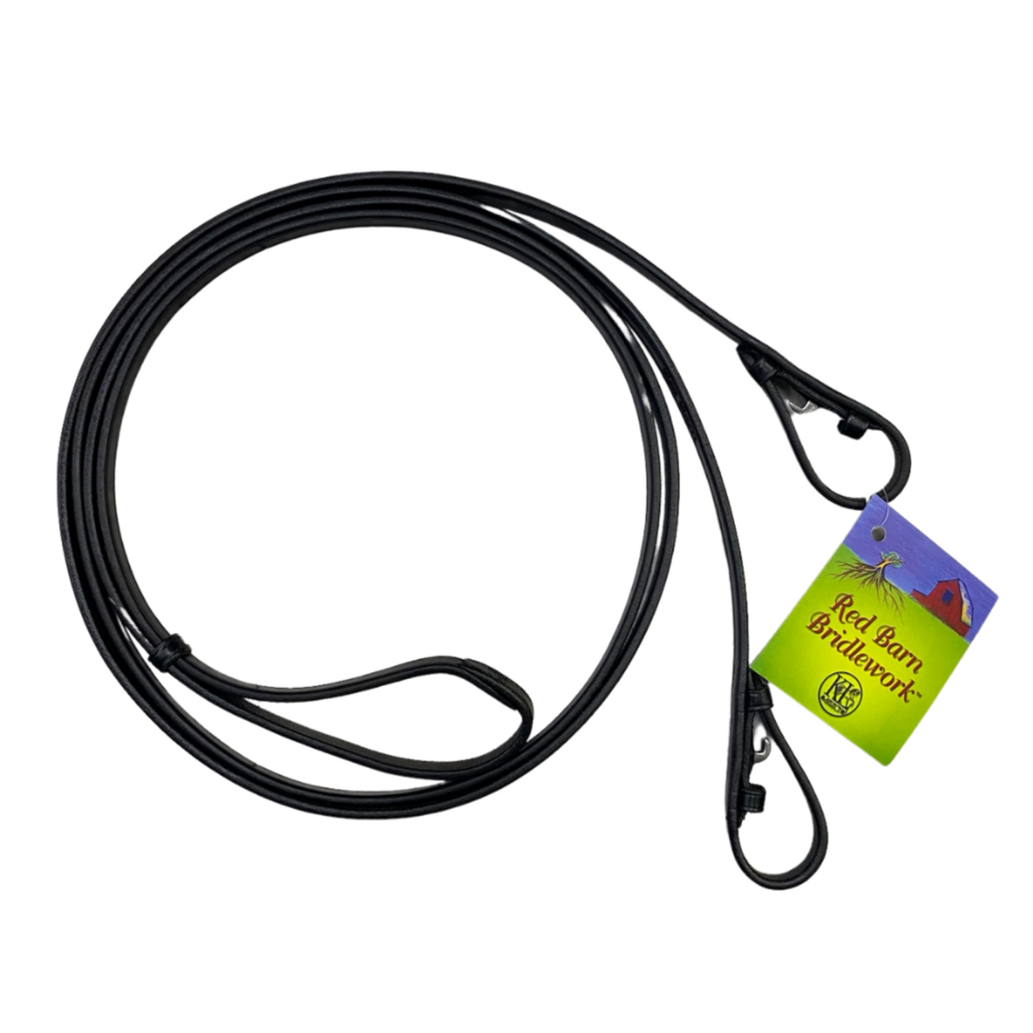 A black extra long KL Select Red Barn curb rein with a hook stud by Red Barn.