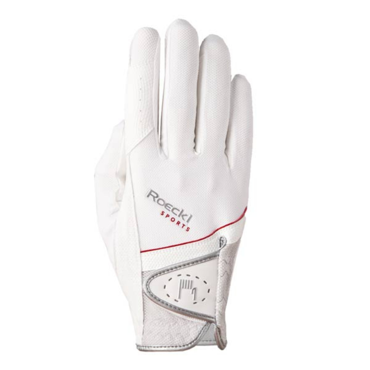 A Roeckl Madrid glove featuring a white color scheme with the brand&