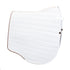 White Chevron Dressage Saddle pad with gold trim detail.