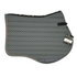 A grey close contact saddle pad with chevron detailing and gold glitter trim.