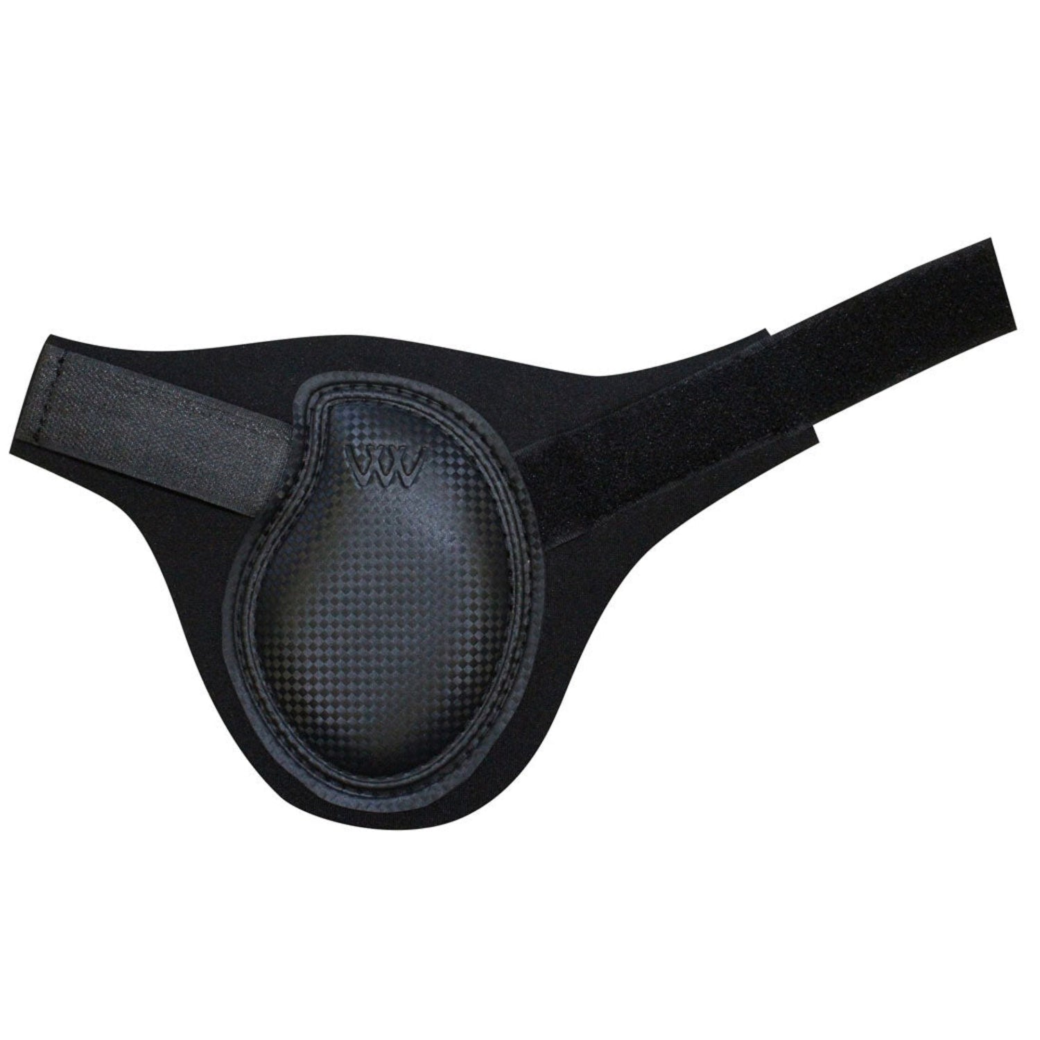 A single black Woof Wear Sport Fetlock Boot with a neoprene texture, velcro closure and a label showing the brand name.