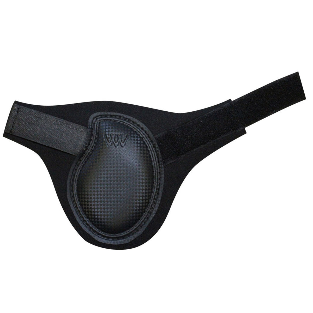 A single black Woof Wear Sport Fetlock Boot with a neoprene texture, velcro closure and a label showing the brand name.