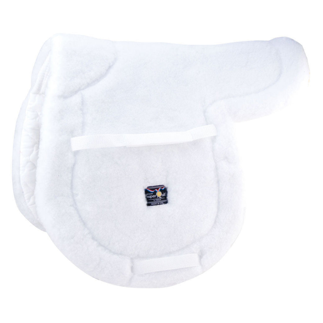 A white SuperQuilt High Profile Pessoa Close Contact Pad with a short flap, featuring a label with a logo on the front.