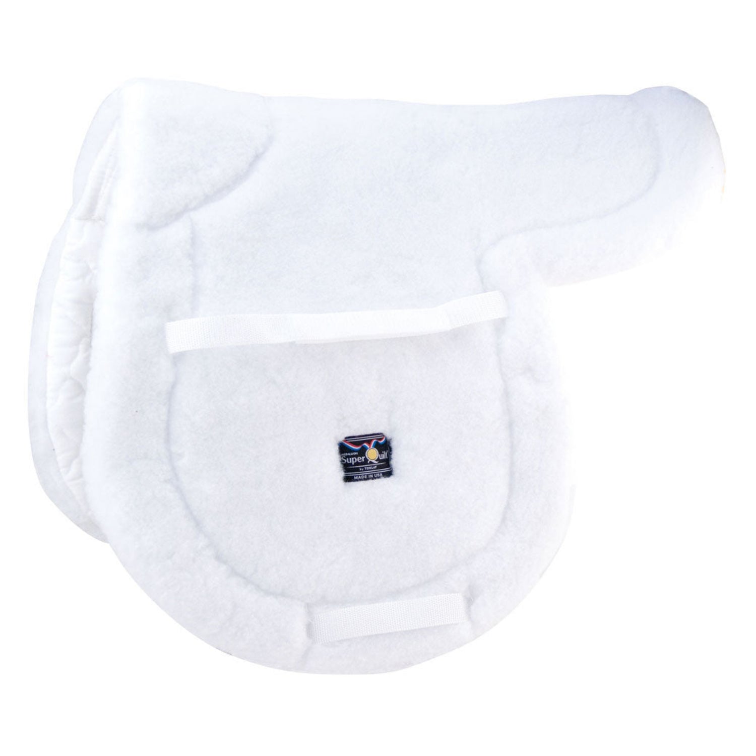 A white SuperQuilt High Profile Pessoa Close Contact Pad with a short flap, featuring a label with a logo on the front.