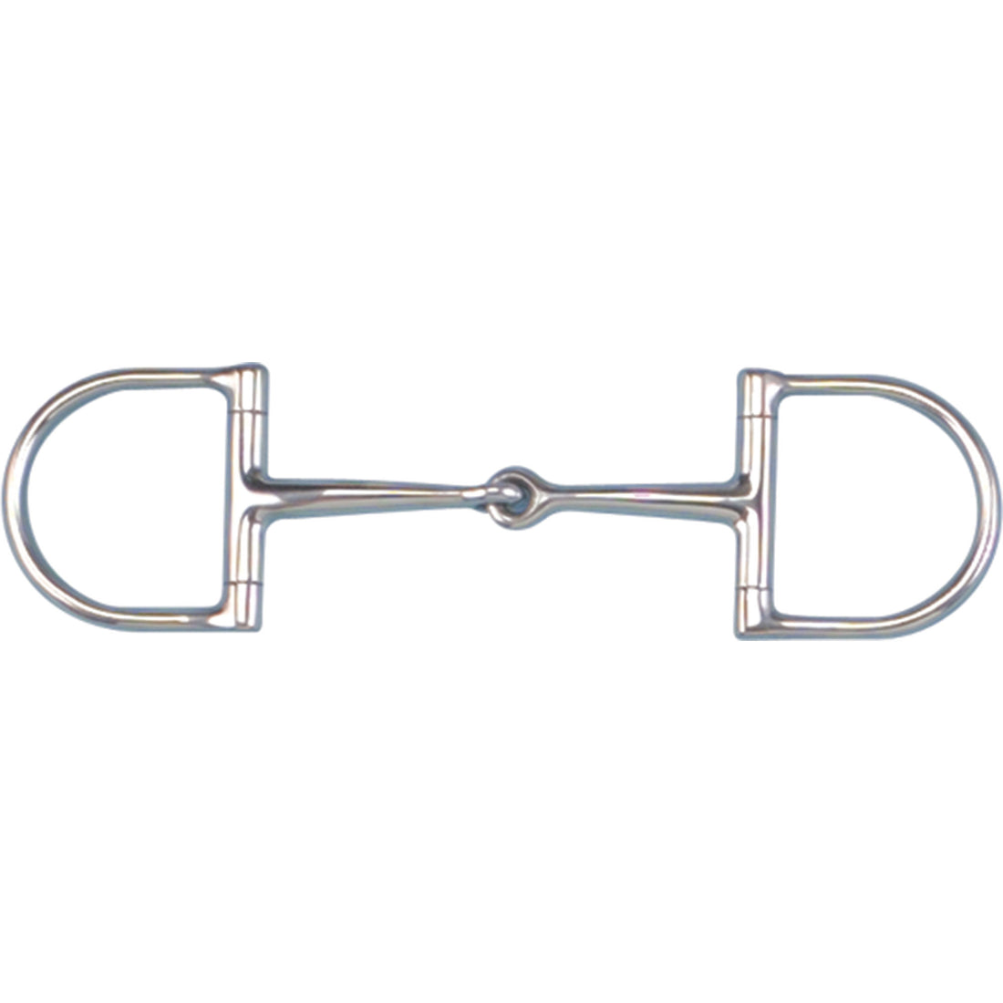 A stainless steel pony sized Dee Ring Snaffle bit with two 1/2 inch rings.