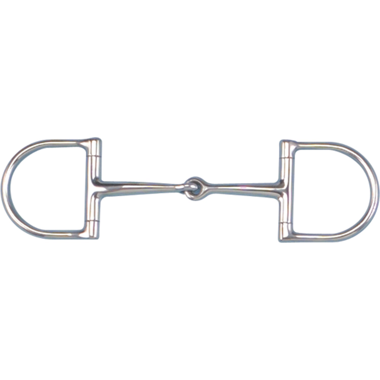 A stainless steel pony sized Dee Ring Snaffle bit with two 1/2 inch rings.