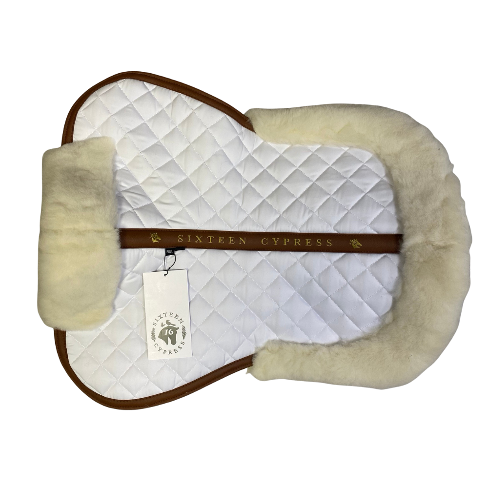 Sixteen Cypress Wool Fleece Half Pad, White &amp; Cognac