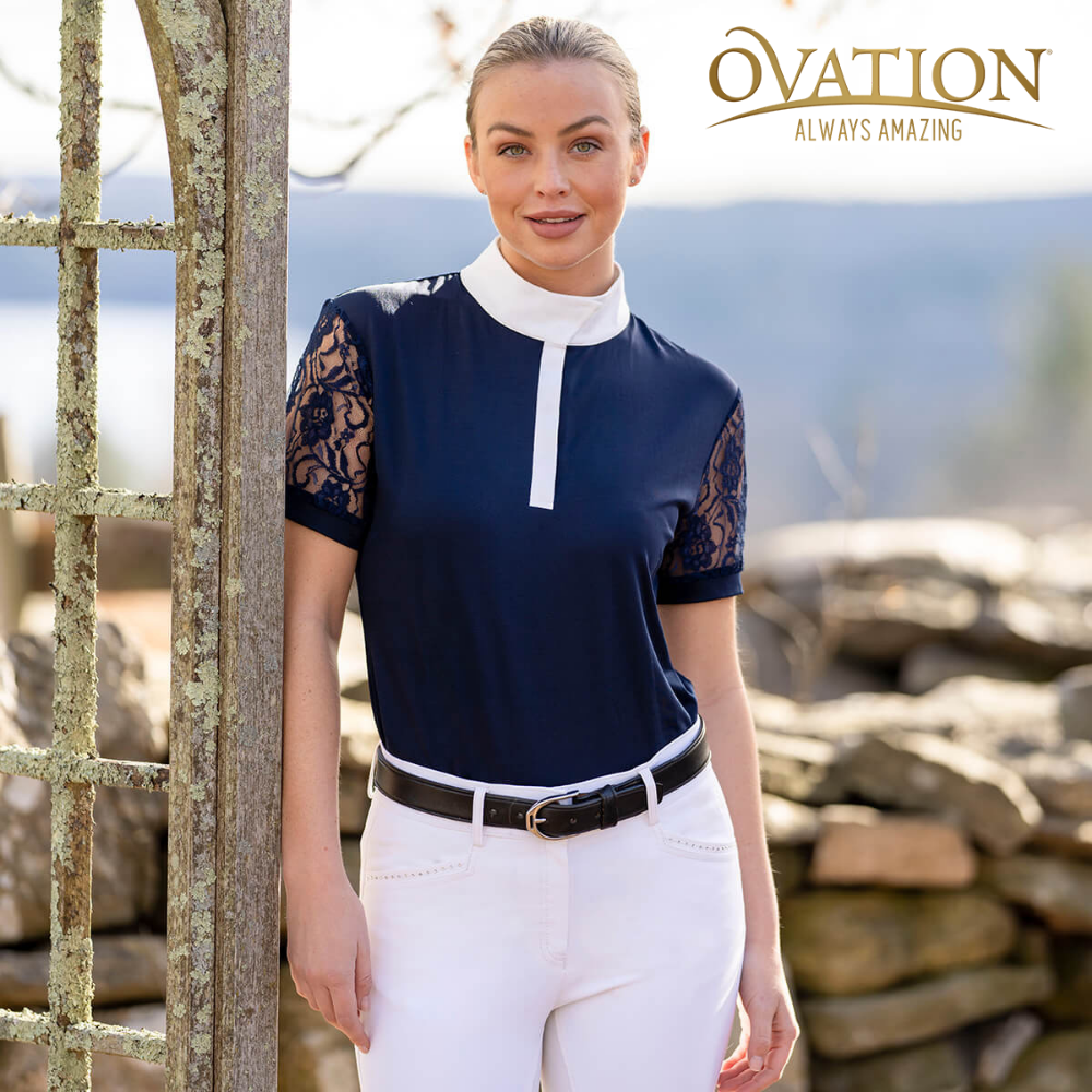 Ovation Elegance Lace Short Sleeve Show Shirt, Navy