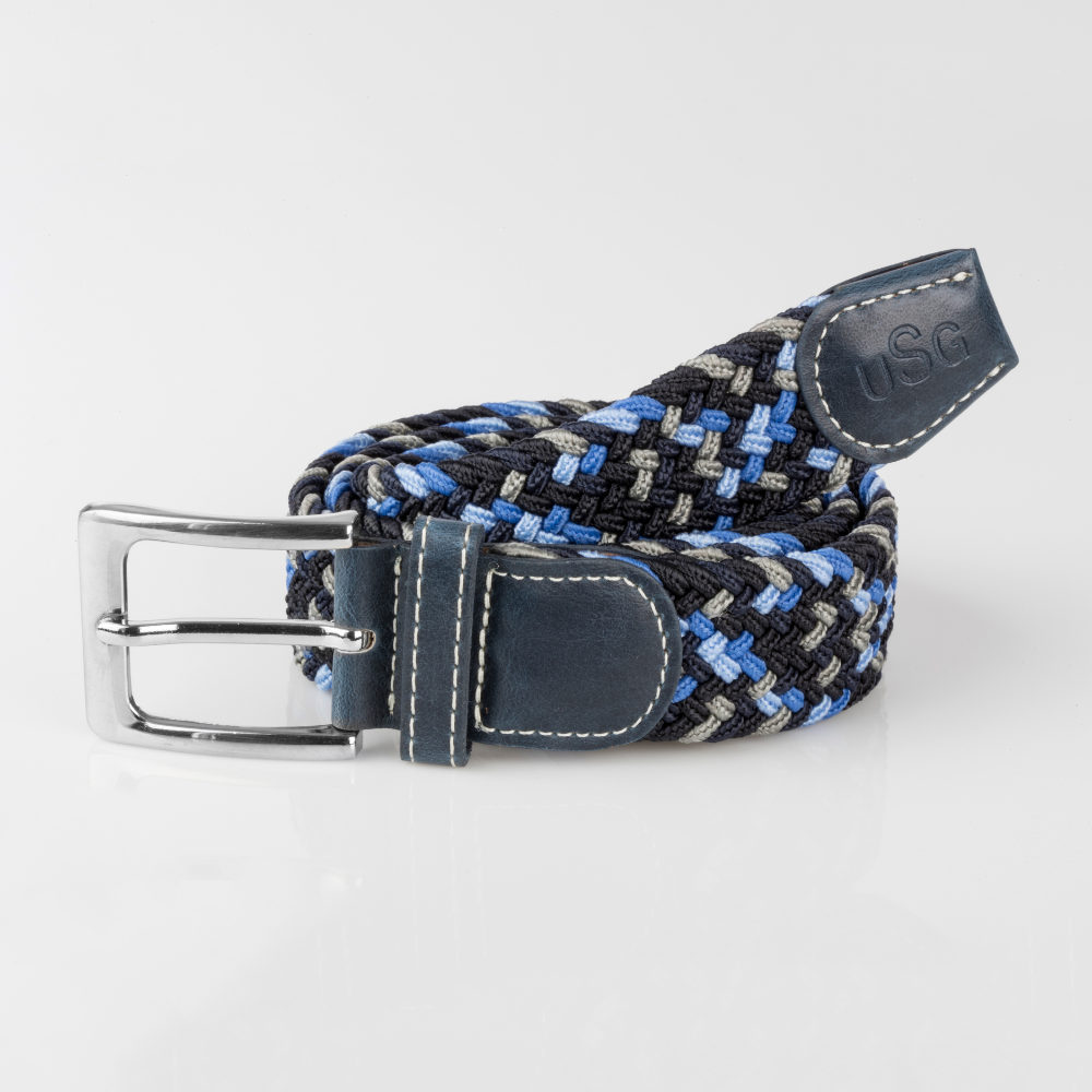 USG Casual Belt Multi Color Stretch, Navy/Grey/Blue