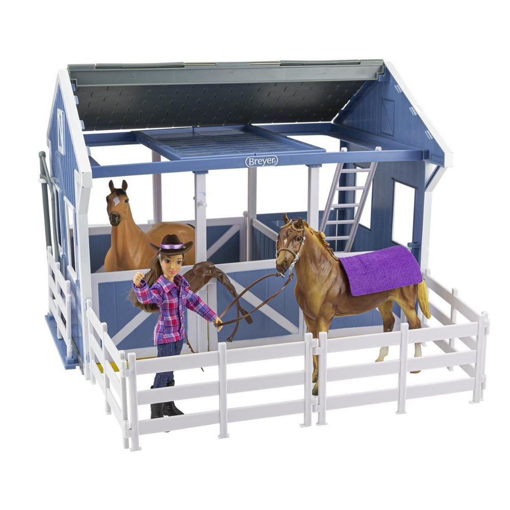 Toy horse top with stable