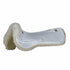 A white Mattes Dressage Sheepskin Half Pad with a quilted pattern and beige sheepskin edging.