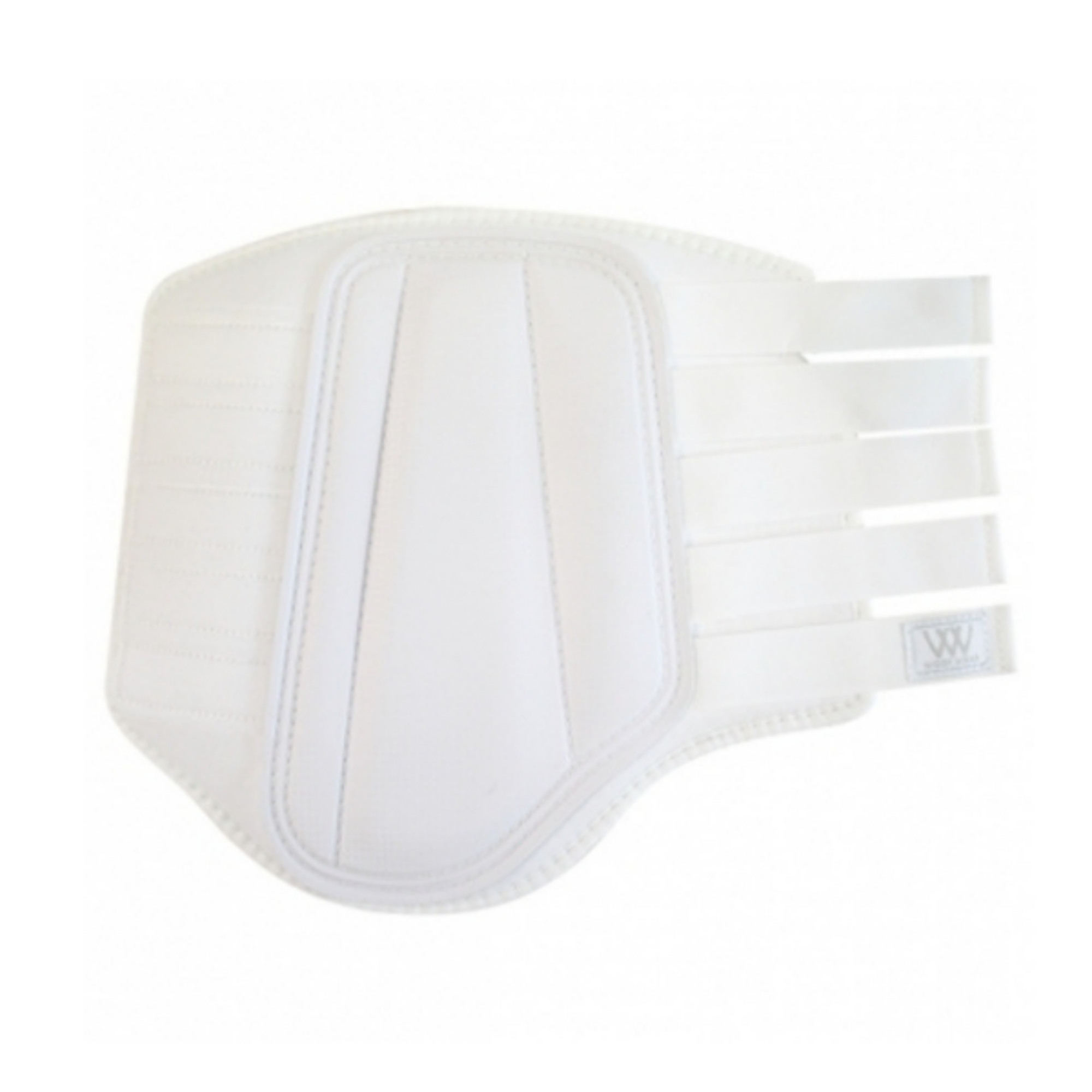 A white brushing boot for horses to wear.