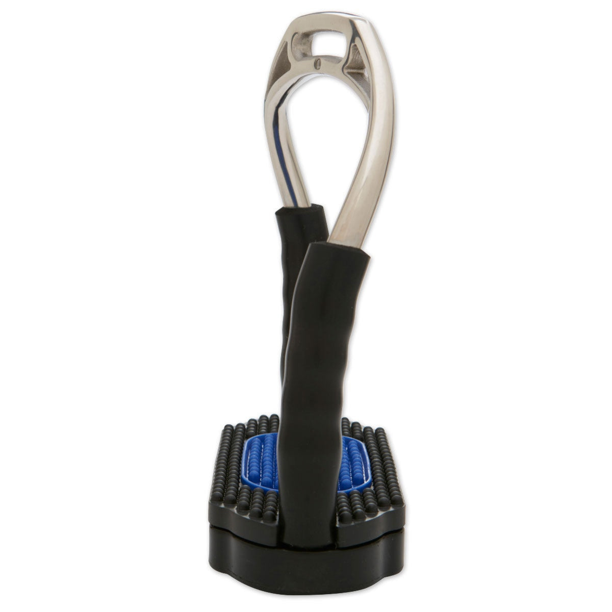 A pair of Herm Sprenger Bow Balance Stirrups, featuring a metal bow structure with rubber tread. Side profile showing the Bow twist.