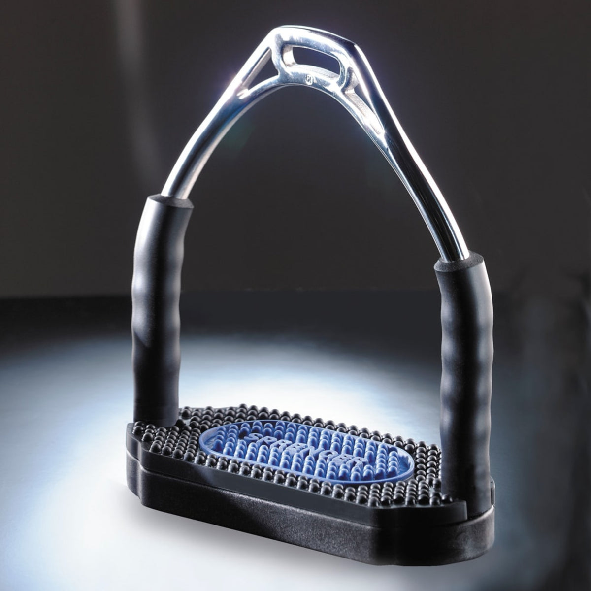 A pair of Herm Sprenger Bow Balance Stirrups, featuring a metal bow structure with rubber tread.