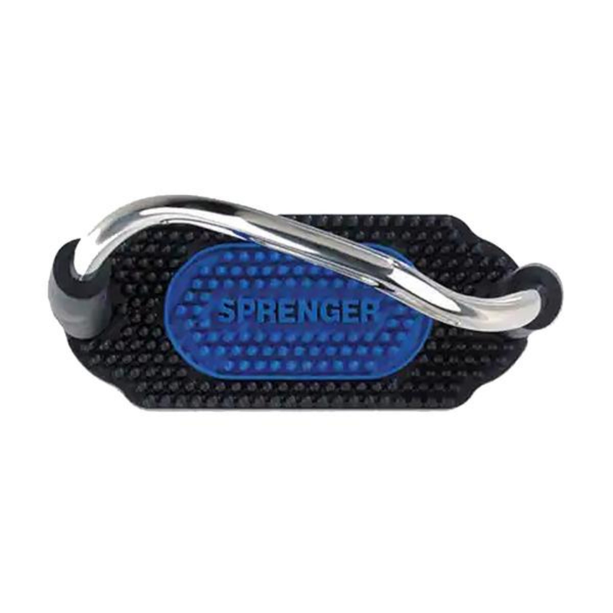 Top down view of Herm Sprenger Bow Balance Stirrups, featuring a metal bow structure with rubber tread.